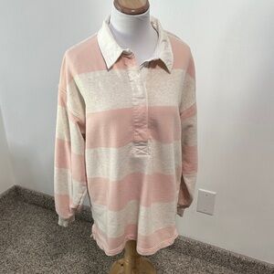 Aerie Pink and Cream Striped Sweatshirt